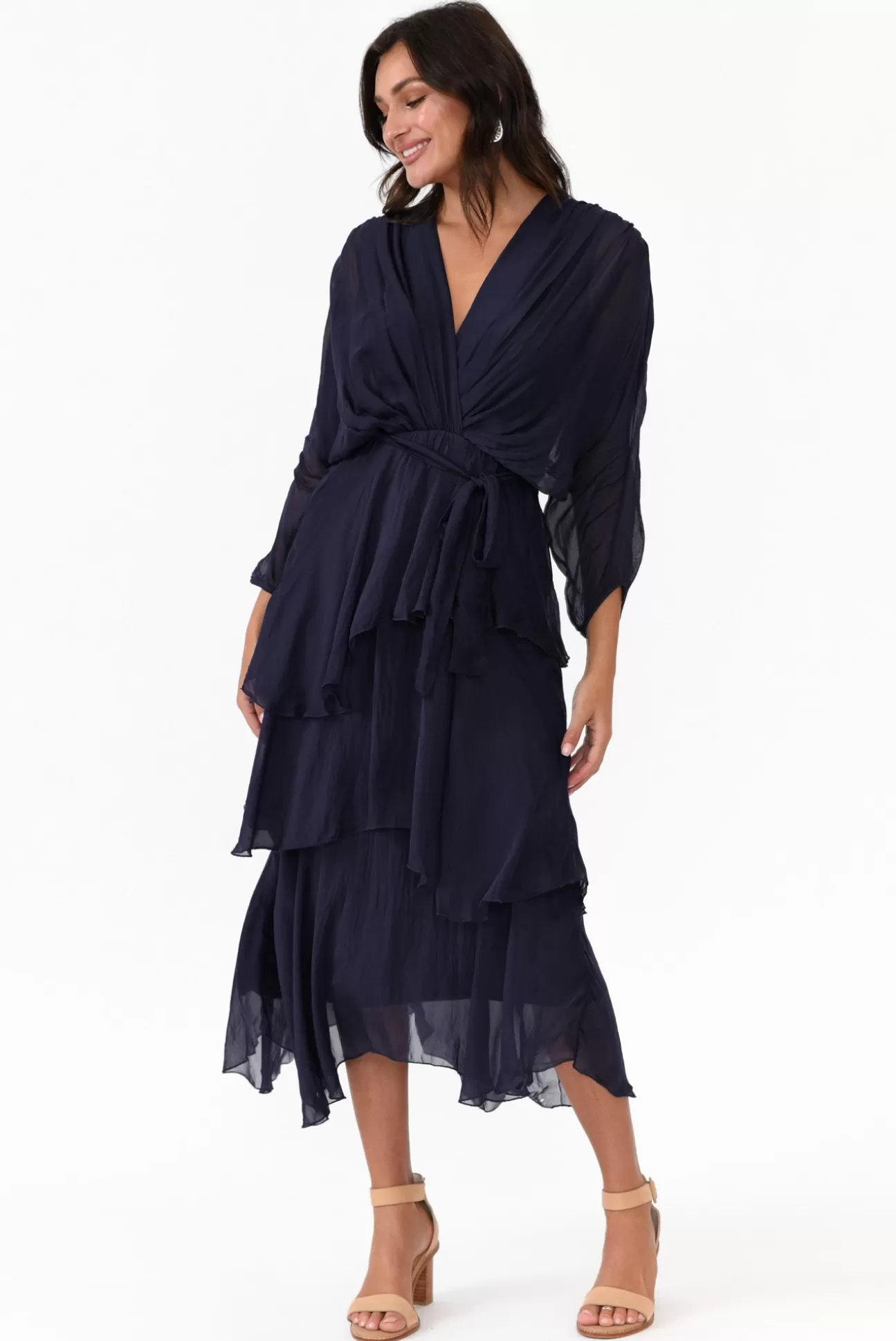 La Strada Victoria Navy Silk V Neck Dress Fashion