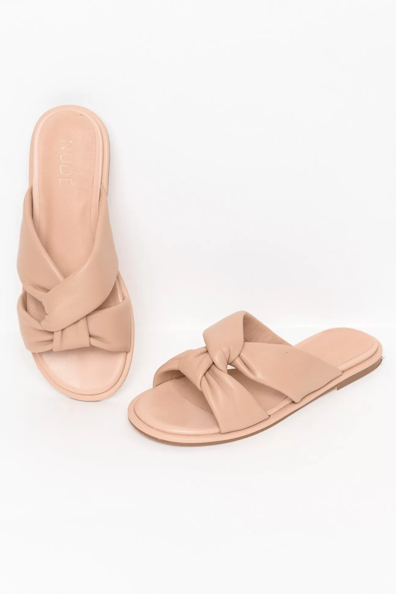 Nude Shoes Victoria Nude Leather Crossover Slide New