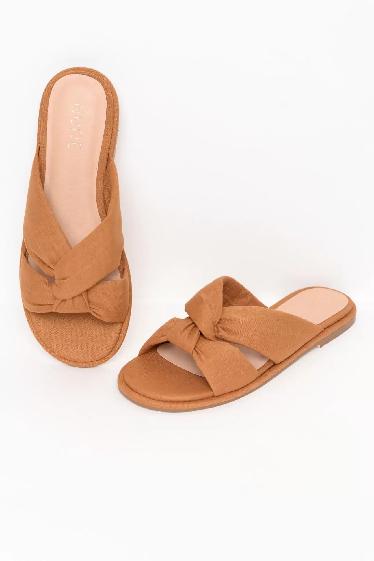 Nude Shoes Victoria Tan Linen Crossover Slide Sale