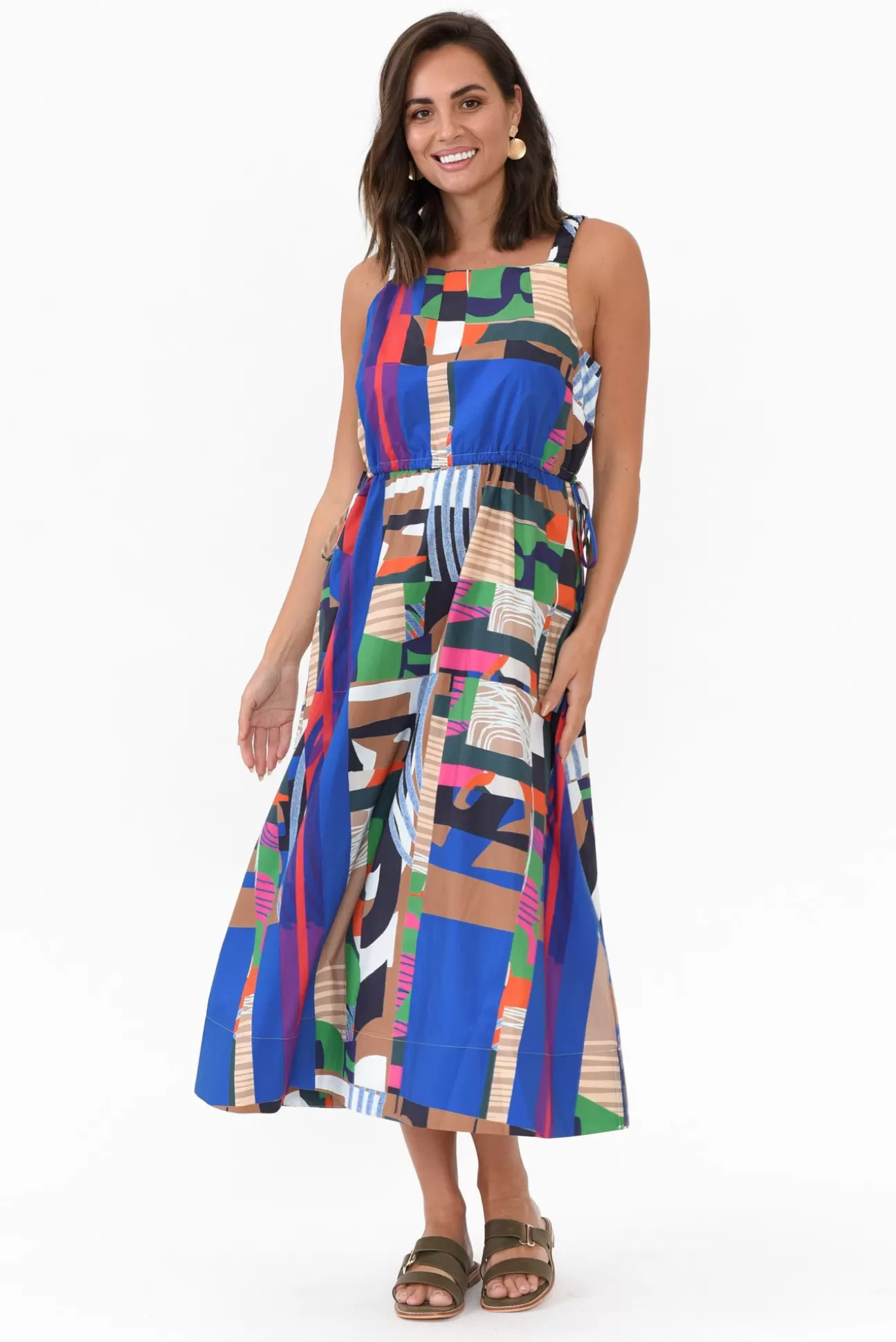 Wear Colour Waldon Blue Abstract Cotton Dress Store