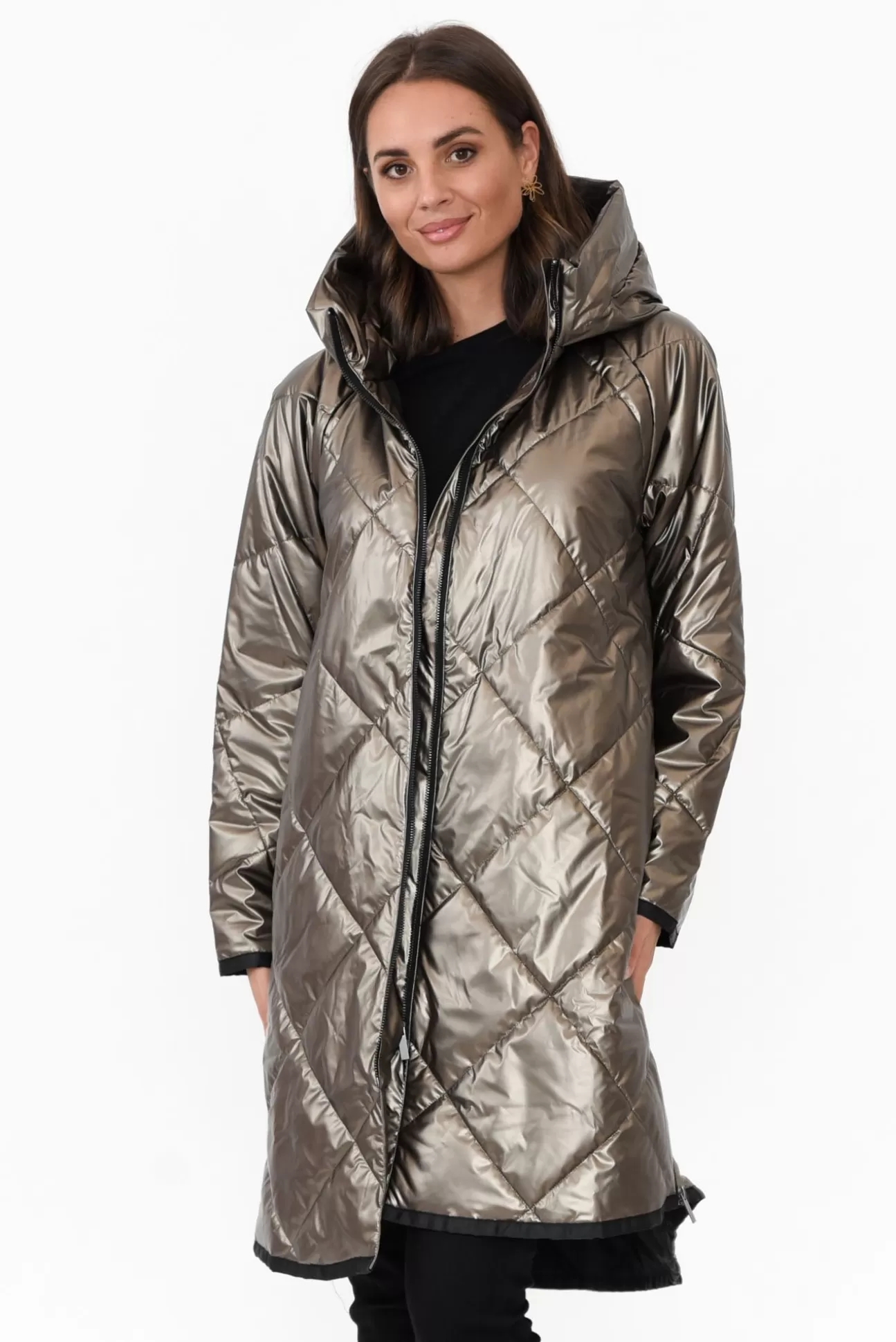 Tirelli Waldorf Bronze Zip Hem Winter Coat Flash Sale