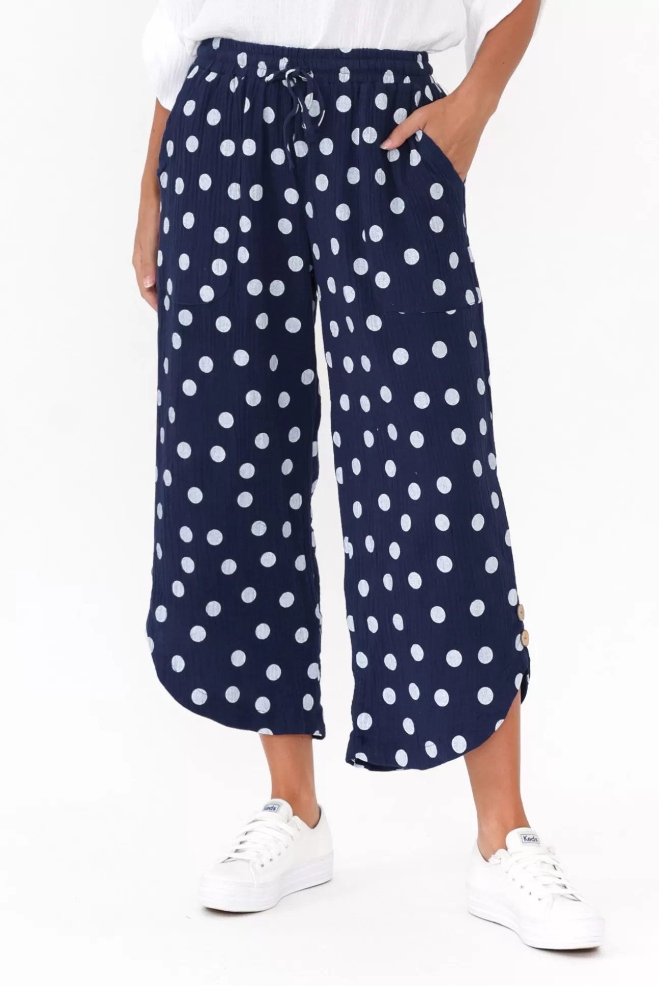 Hourglass Wallace Navy Spot Crinkle Cotton Pant Flash Sale