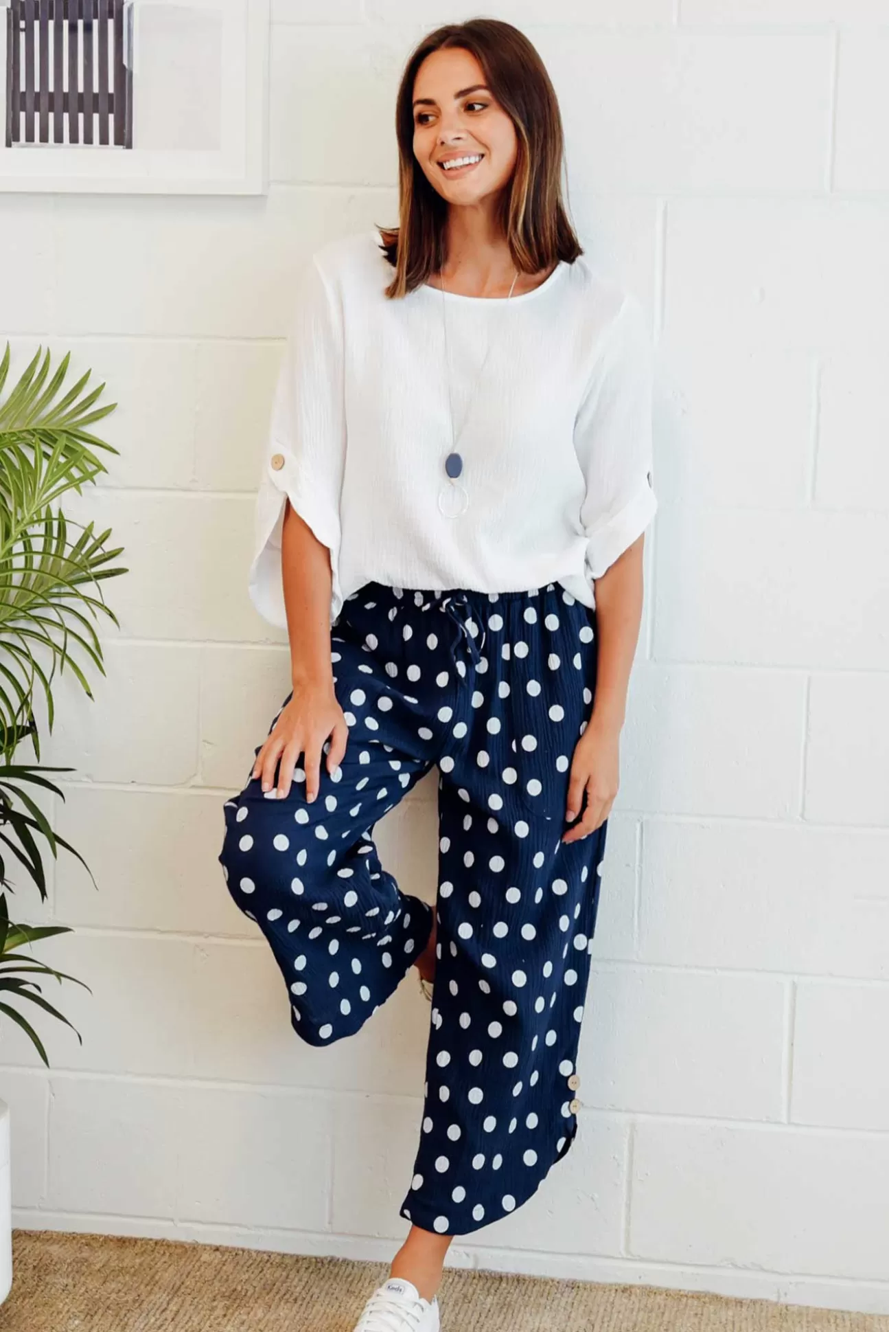 Hourglass Wallace Navy Spot Crinkle Cotton Pant Flash Sale