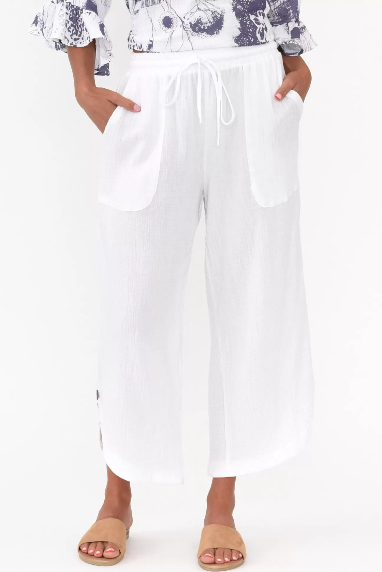 Hourglass Wallace White Crinkle Cotton Pant New