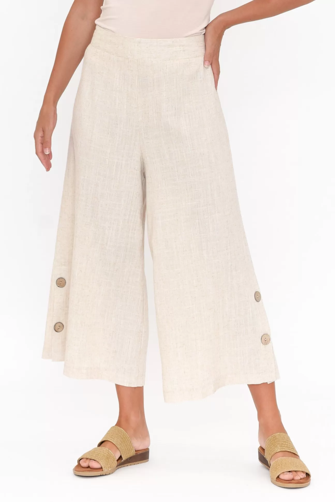 Willow Tree Walsh Natural Button Wide Leg Pant Cheap