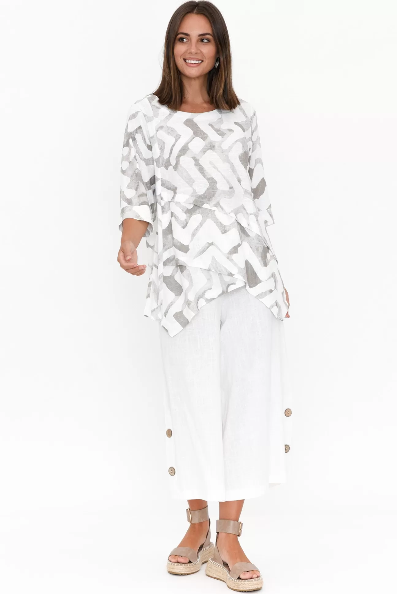 Willow Tree Walsh White Button Wide Leg Pant Best Sale