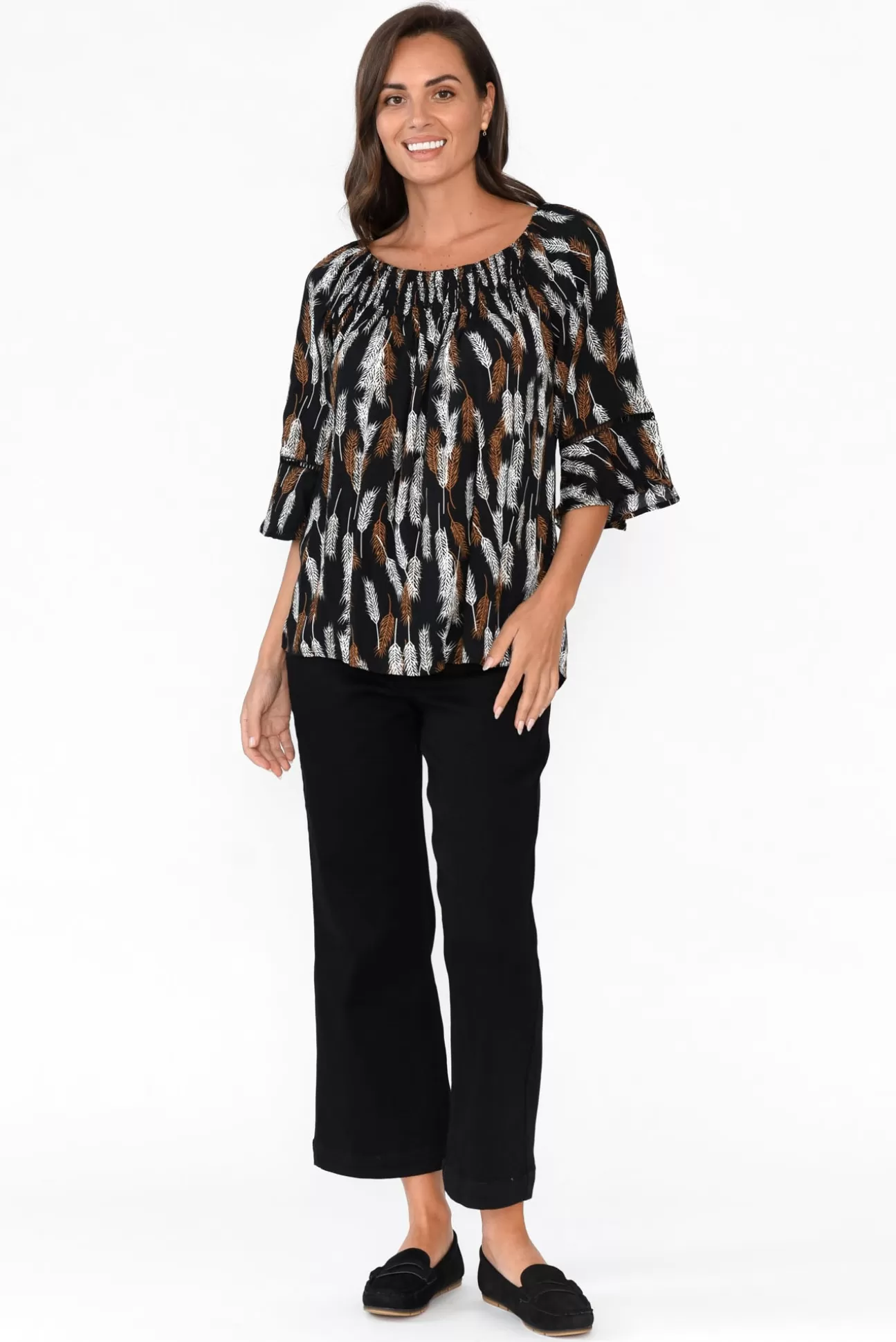 Willow Tree Welda Black Leaf Frill Top Best