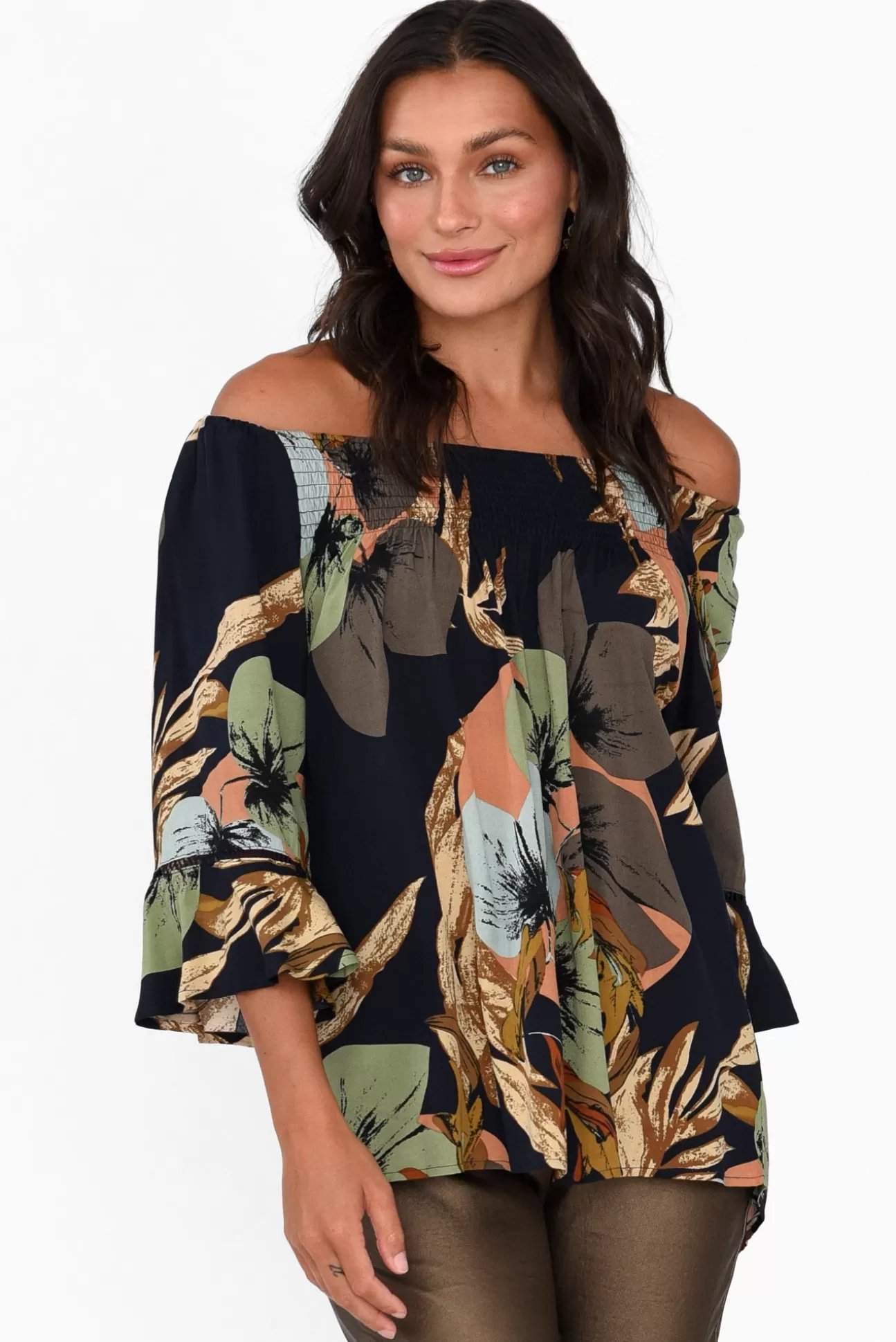 Willow Tree Welda Navy Abstract Frill Top Cheap