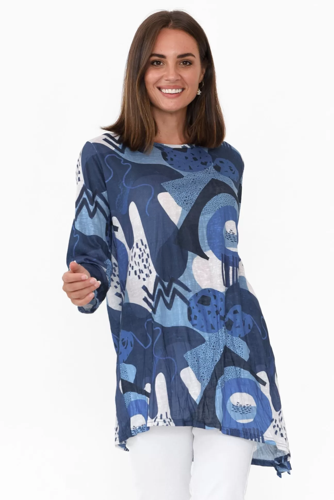 Cafe Latte Wendy Blue Abstract Tunic Hot