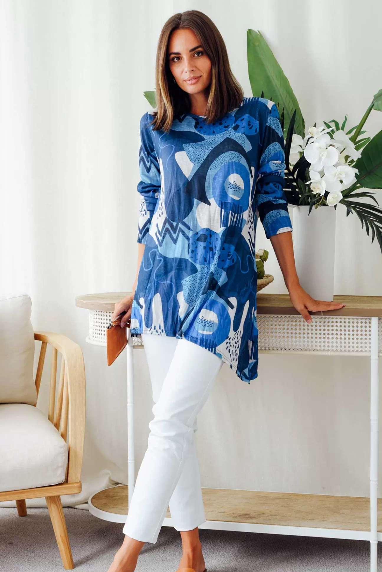 Cafe Latte Wendy Blue Abstract Tunic Hot