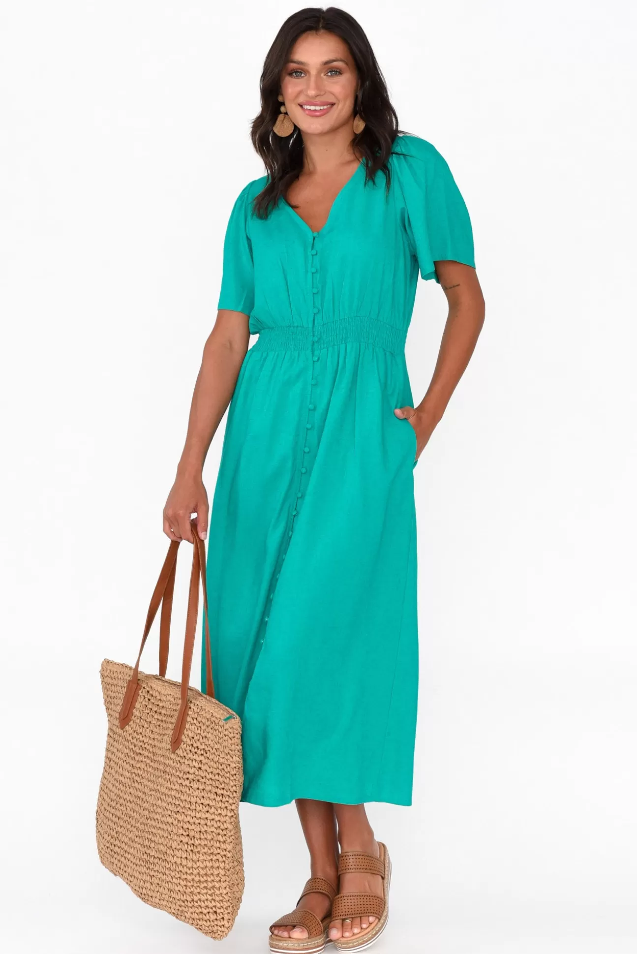 Betty Basics Whitney Teal Linen Blend Dress Cheap