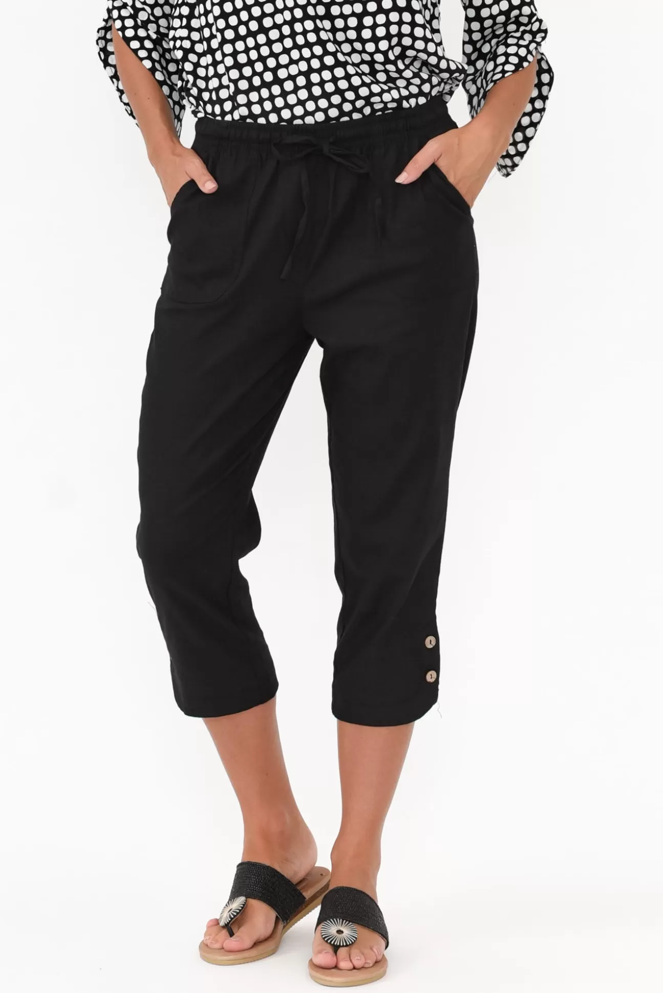 Willow Tree Wright Black Linen Blend Stretch Pant Flash Sale