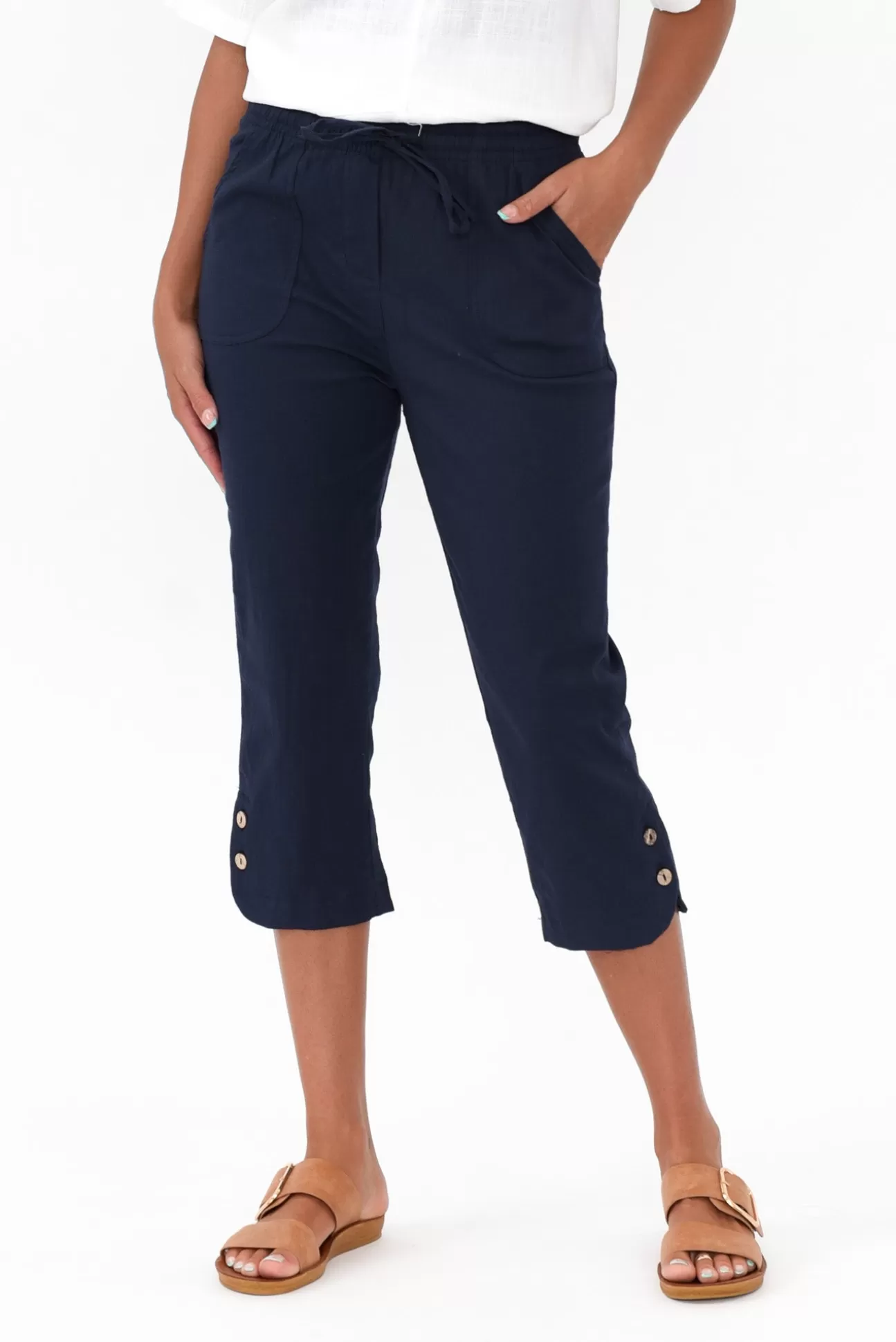 Willow Tree Wright Navy Linen Blend Stretch Pant Cheap