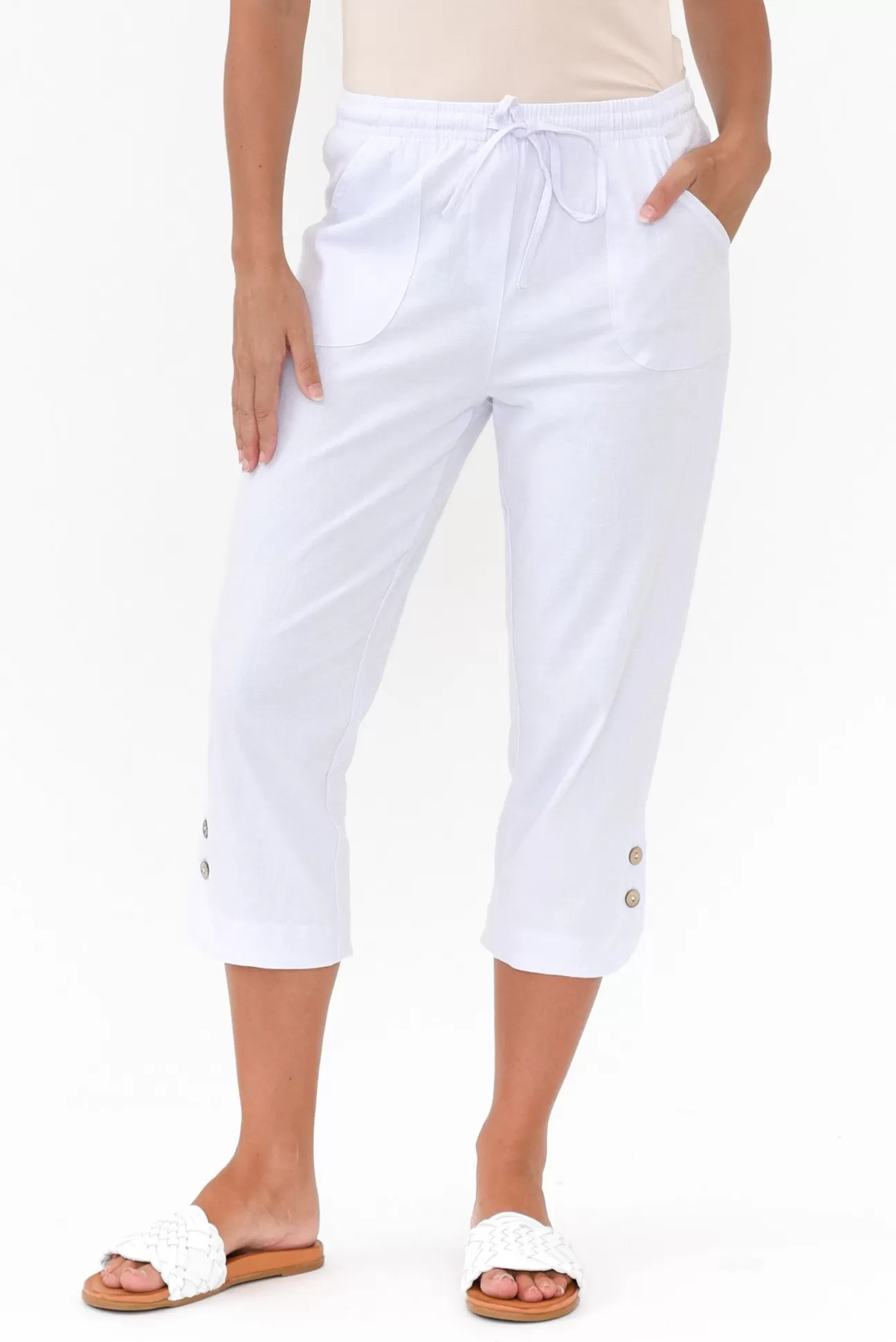 Willow Tree Wright White Linen Blend Stretch Pant Hot