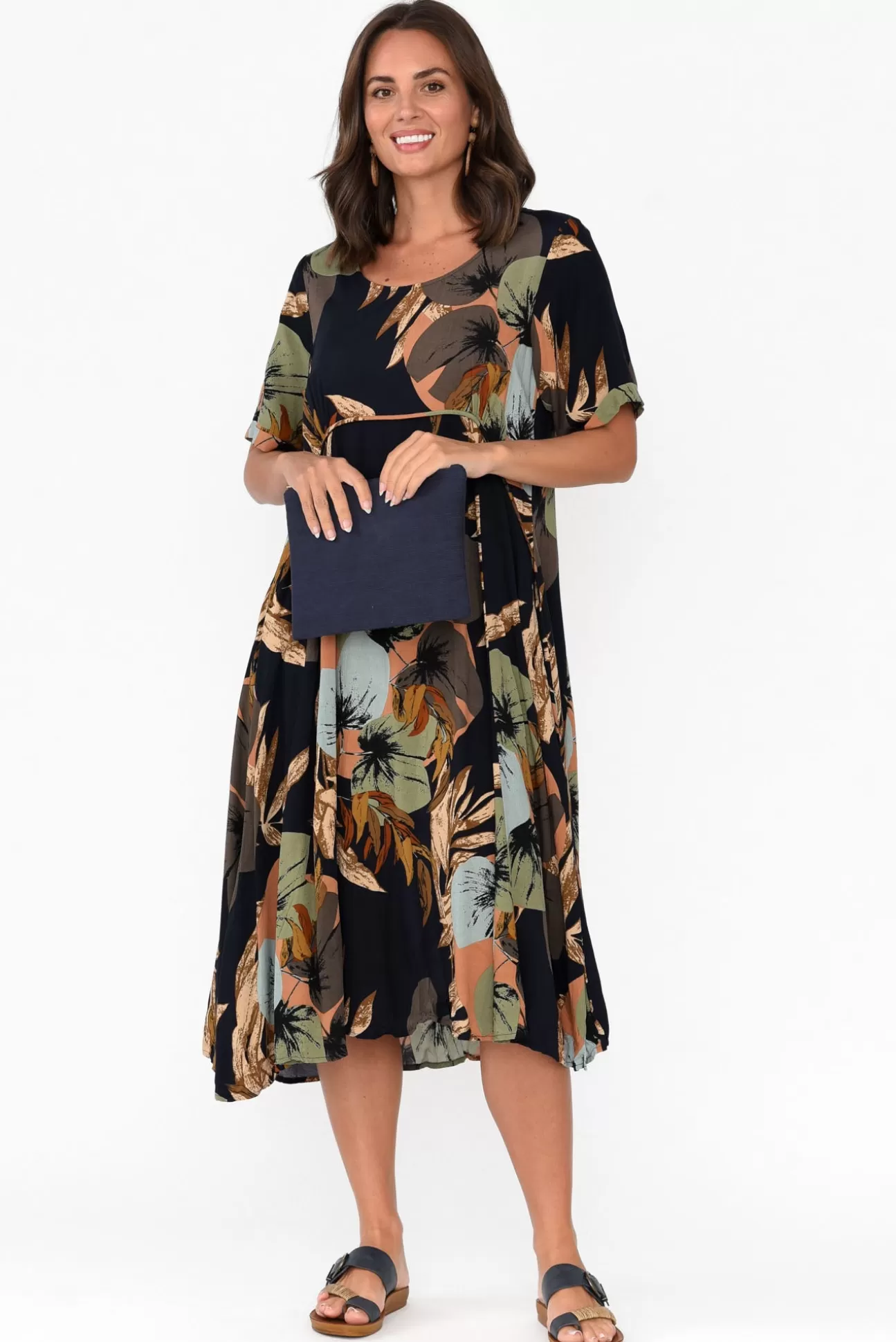 Willow Tree Yazi Navy Abstract Pocket Midi Dress Discount