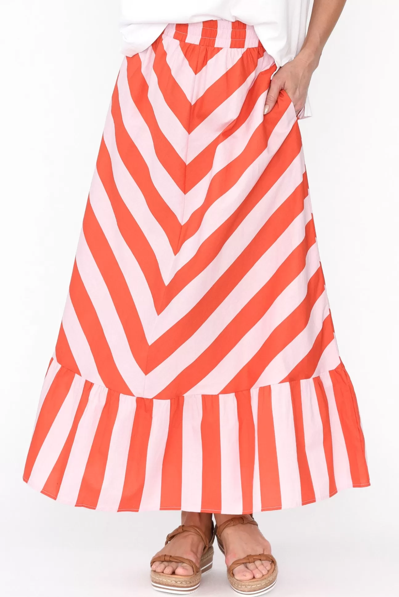 Label Of Love Yordan Pink Stripe Cotton Frill Skirt Best Sale