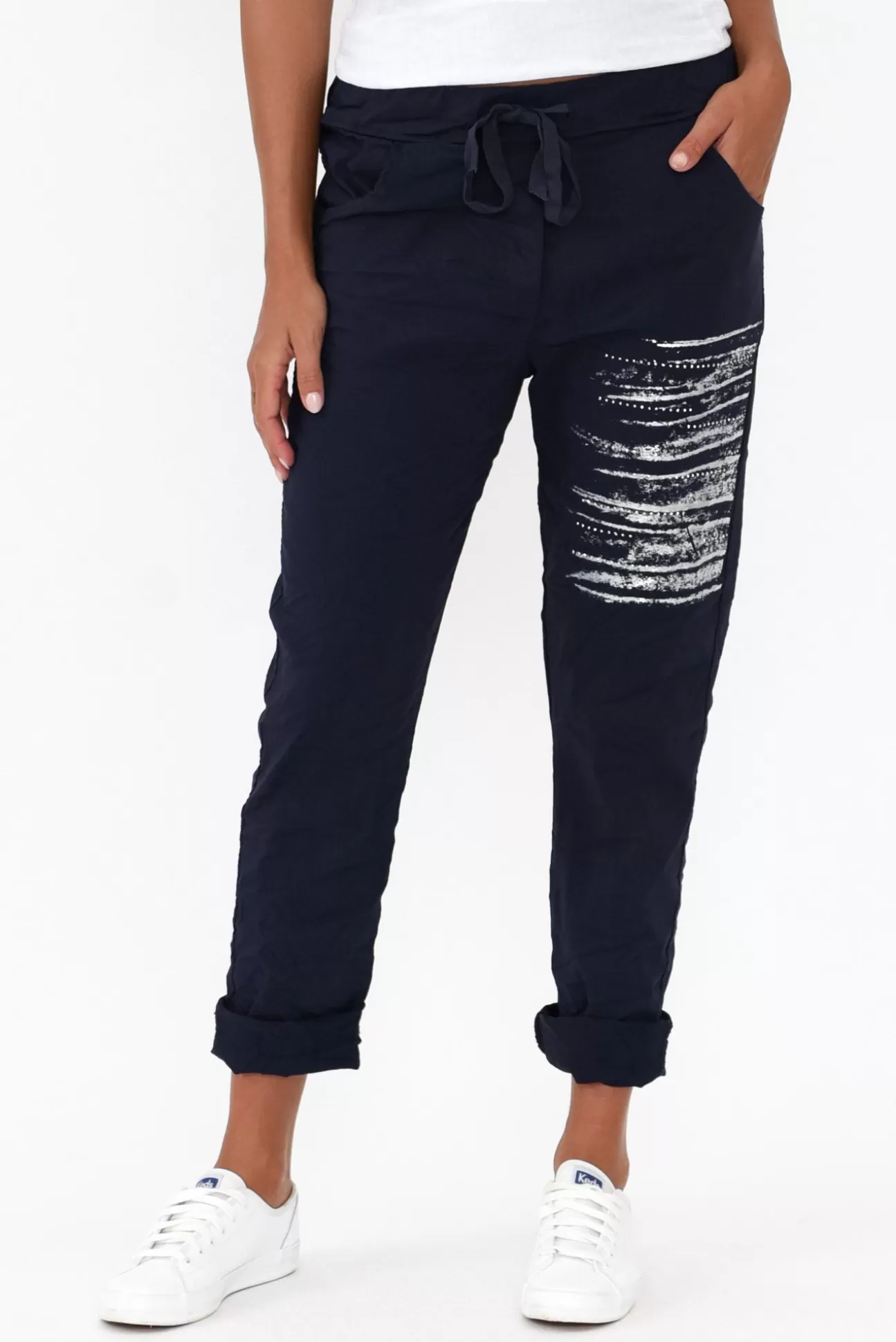 La Strada Zachary Navy Foil Stretch Pant Discount