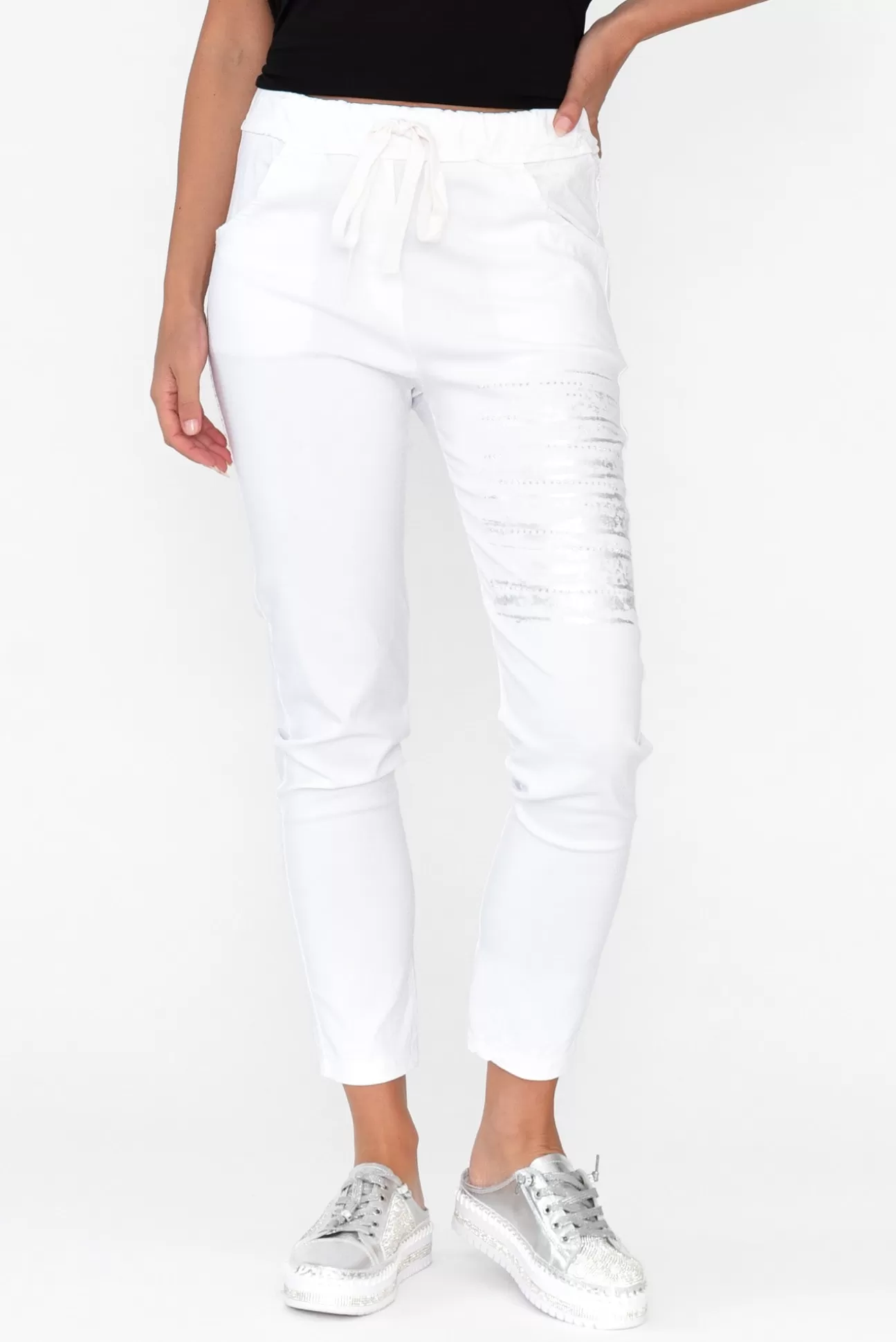 La Strada Zachary White Foil Stretch Pant Best Sale