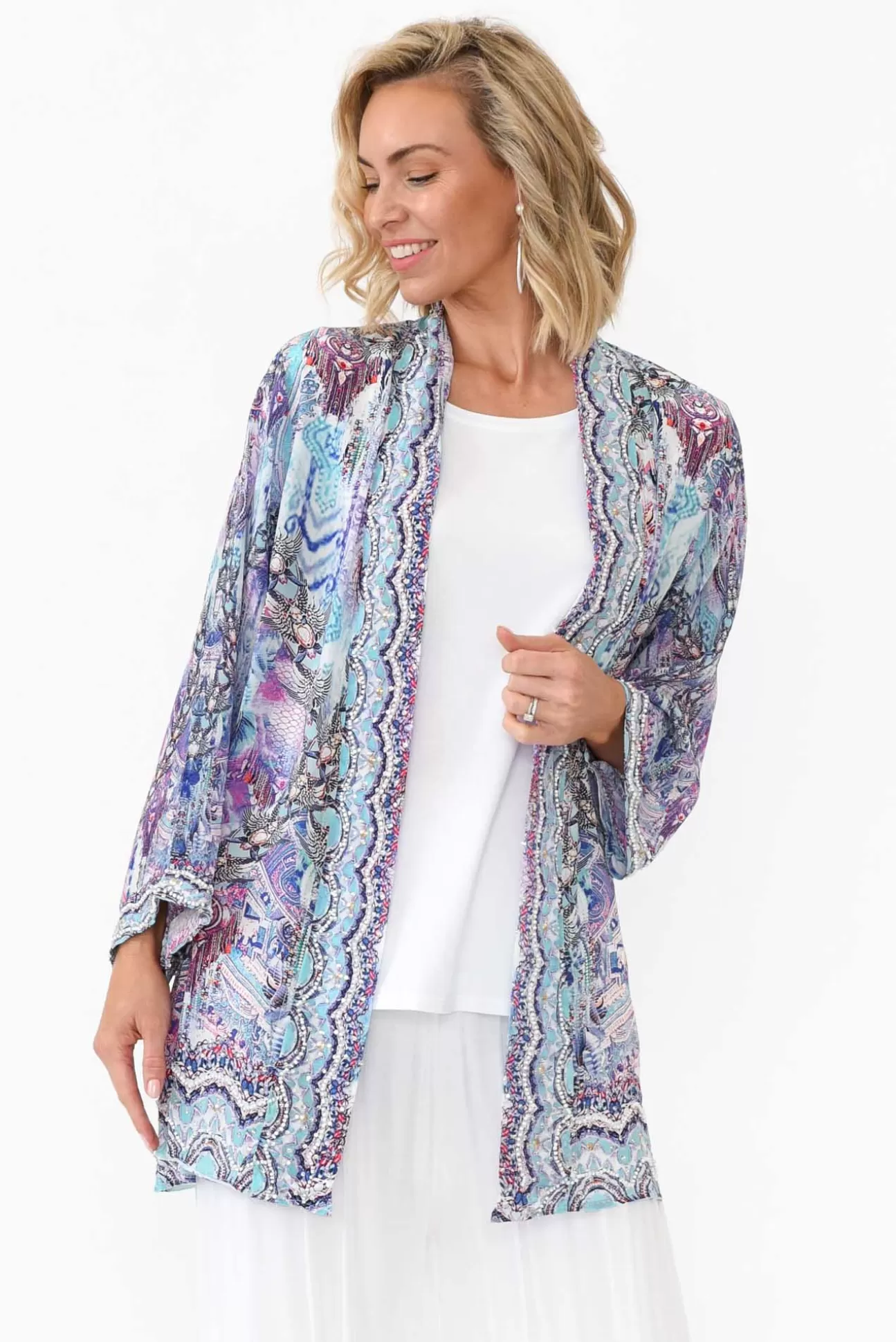 Fashion Spectrum Zahara Blue Silk Short Kimono Fashion