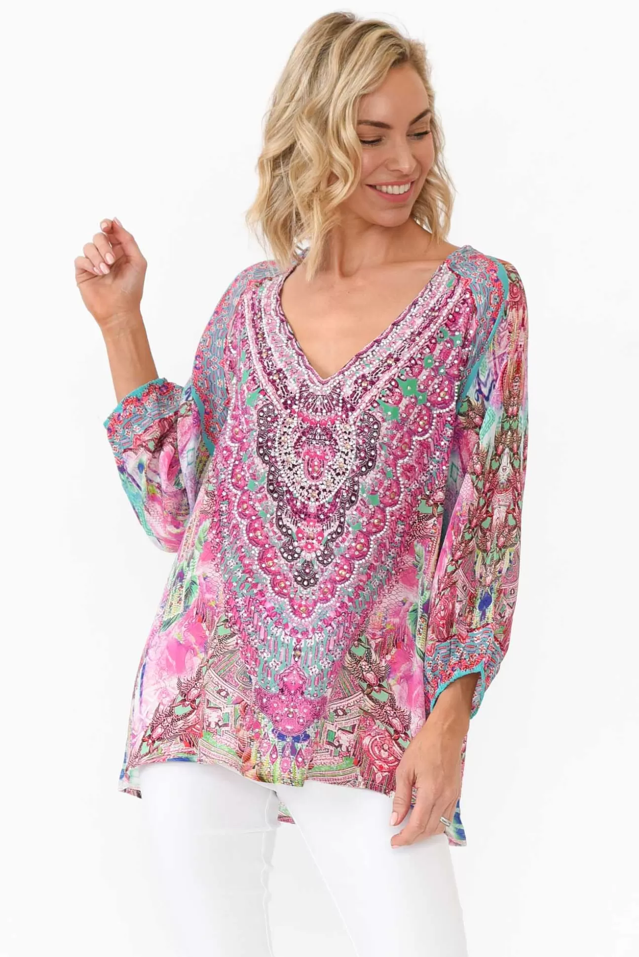 Fashion Spectrum Zahara Pink Silk Gypsy Top Cheap