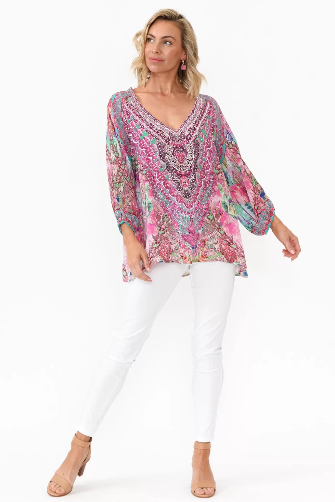 Fashion Spectrum Zahara Pink Silk Gypsy Top Cheap