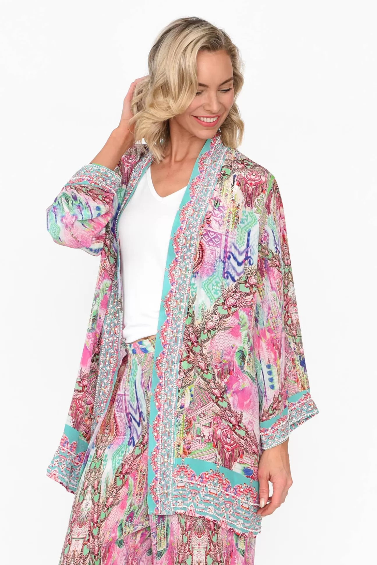 Fashion Spectrum Zahara Pink Silk Short Kimono Clearance