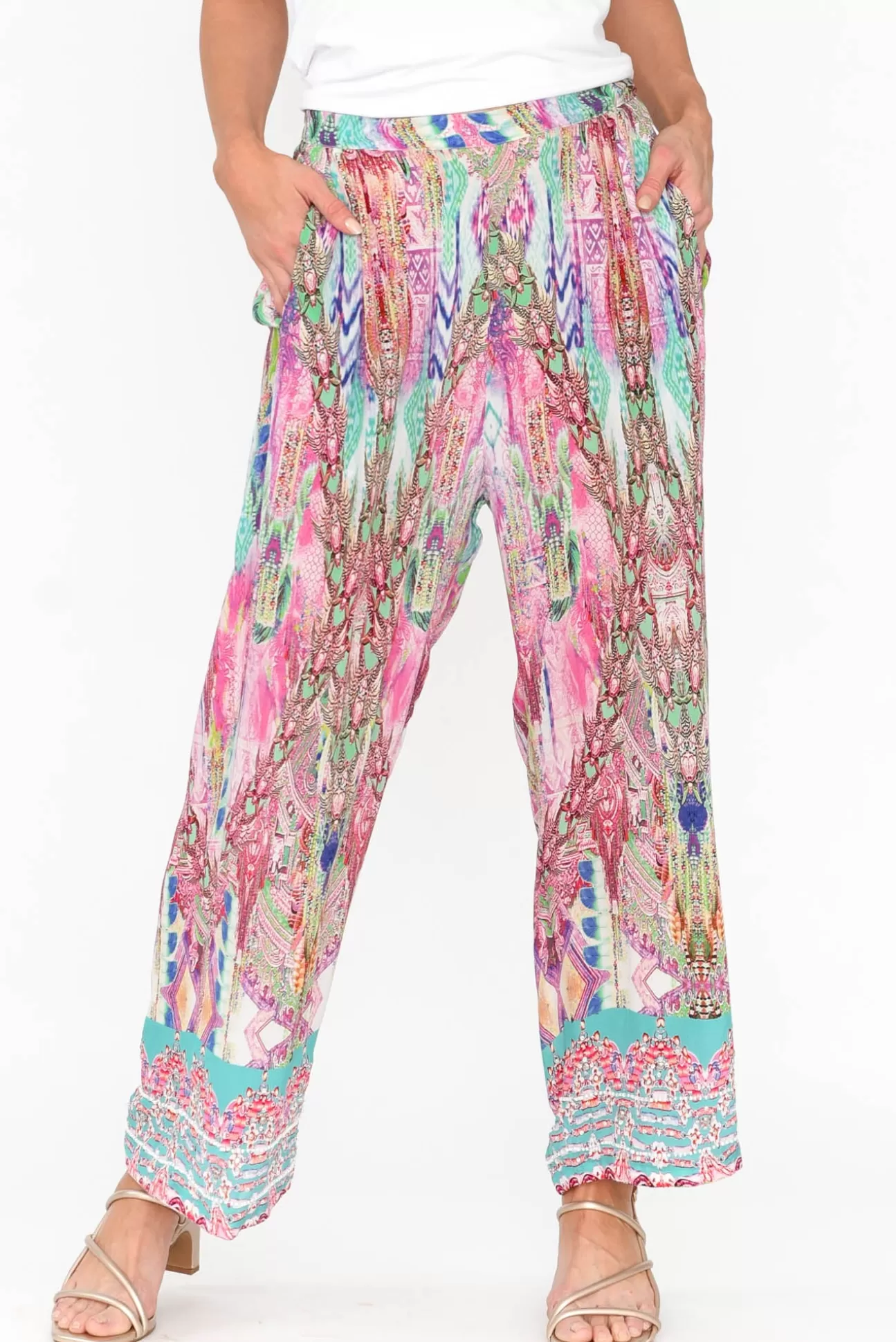 Fashion Spectrum Zahara Pink Silk Wide Leg Pant New