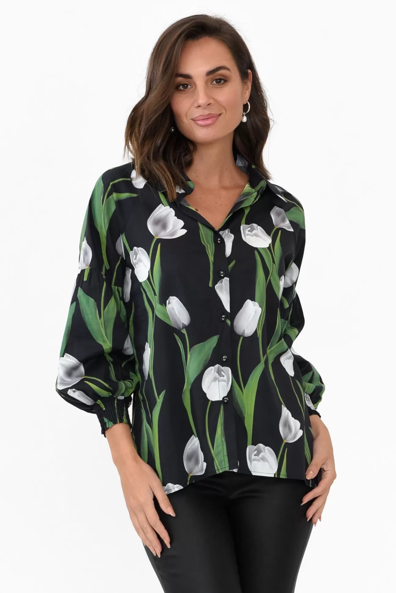 Liberty Rose Zari Black Tulip Cotton Shirt Sale