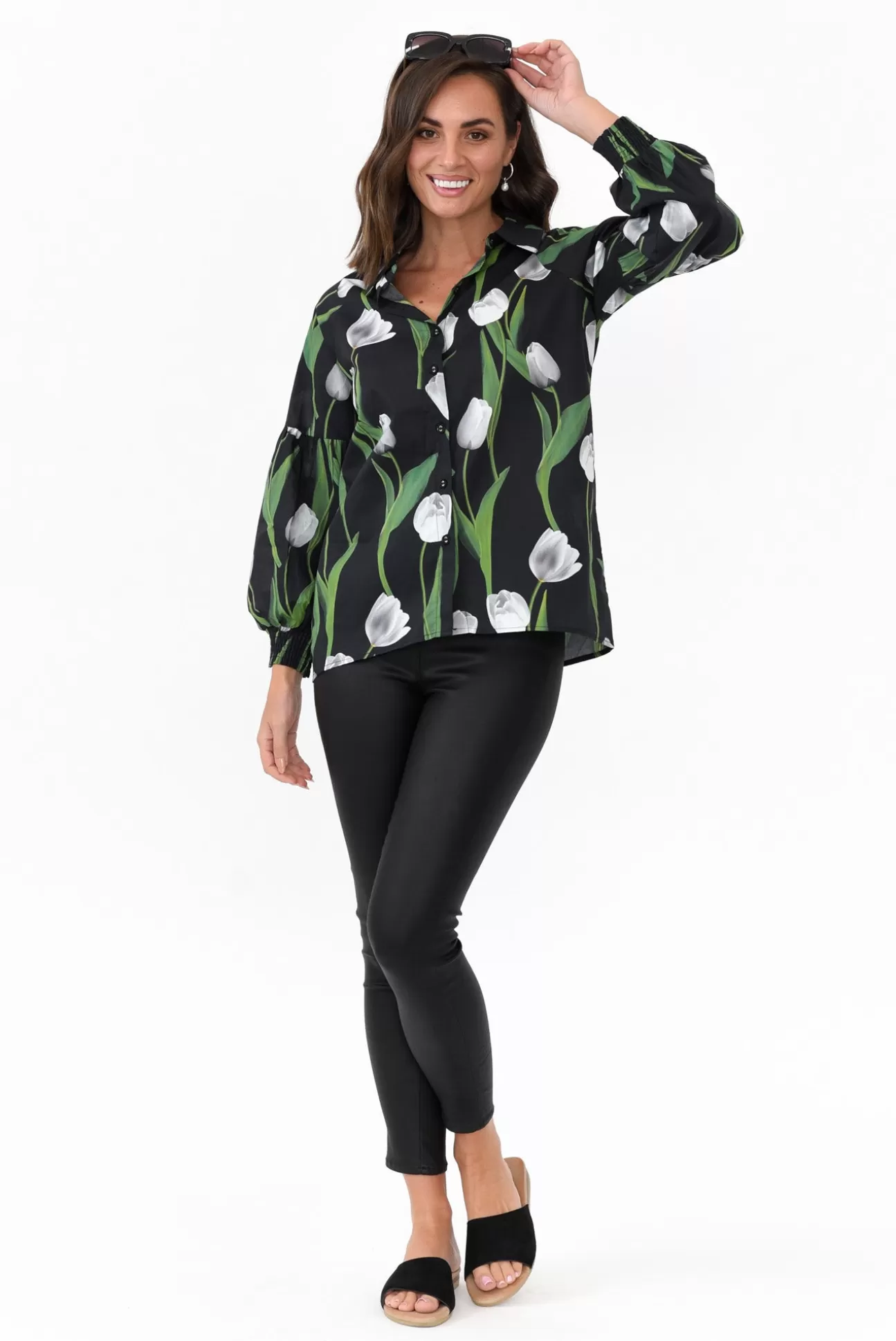 Liberty Rose Zari Black Tulip Cotton Shirt Sale