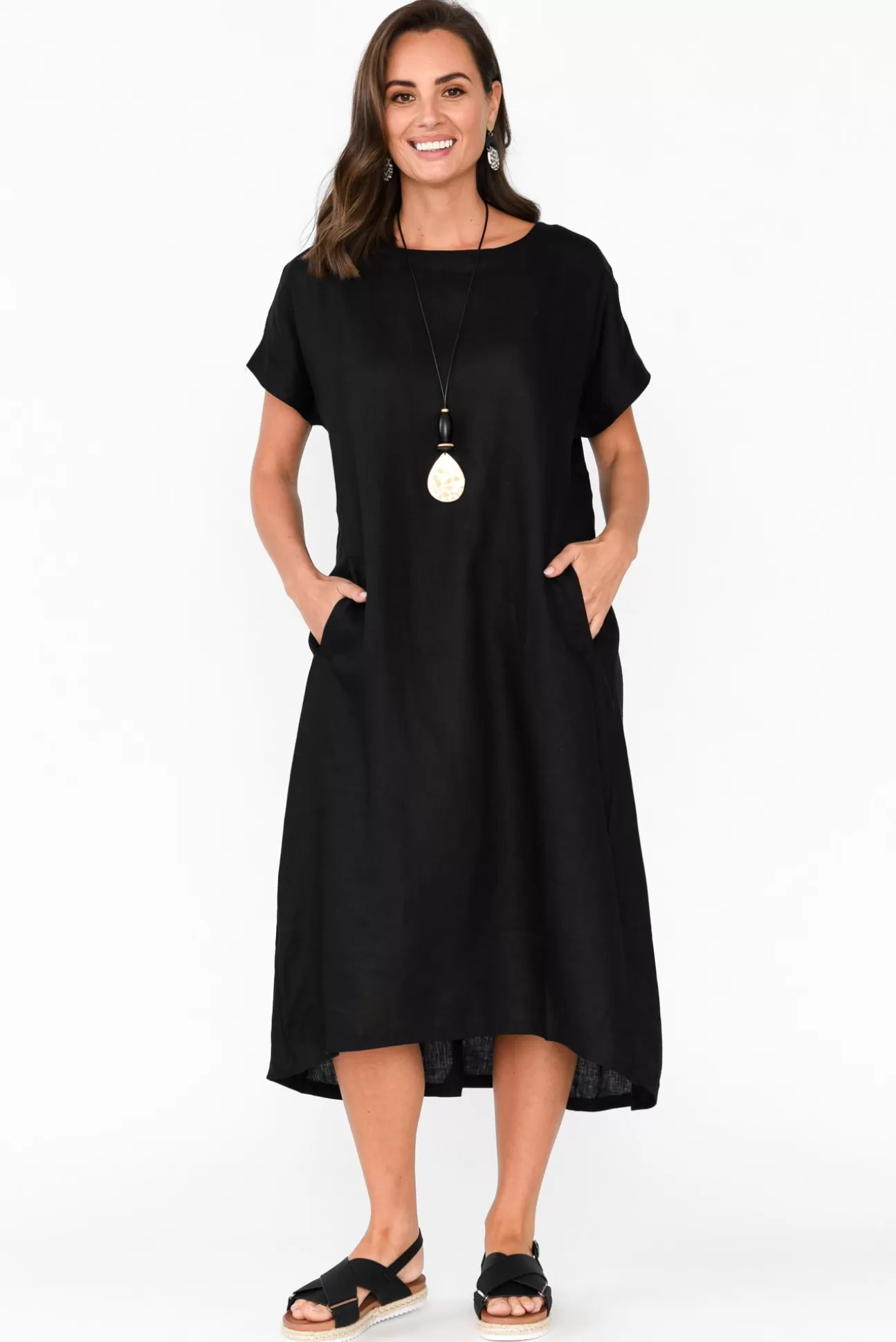 Tirelli Zeffie Black Linen Pocket Dress Discount