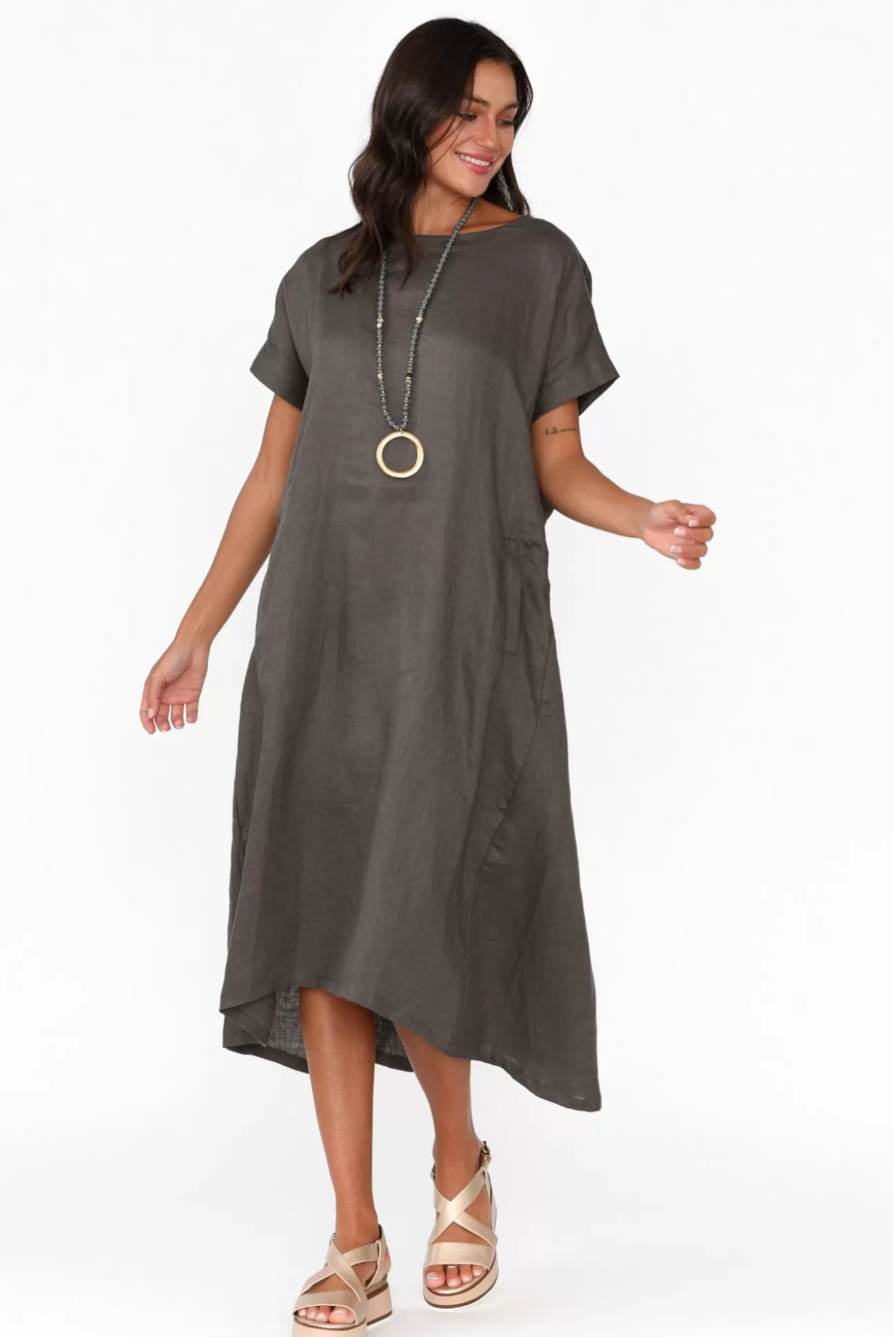 Tirelli Zeffie Charcoal Linen Pocket Dress Sale