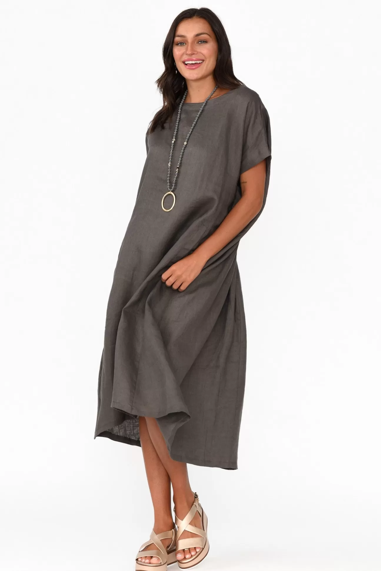 Tirelli Zeffie Charcoal Linen Pocket Dress Sale