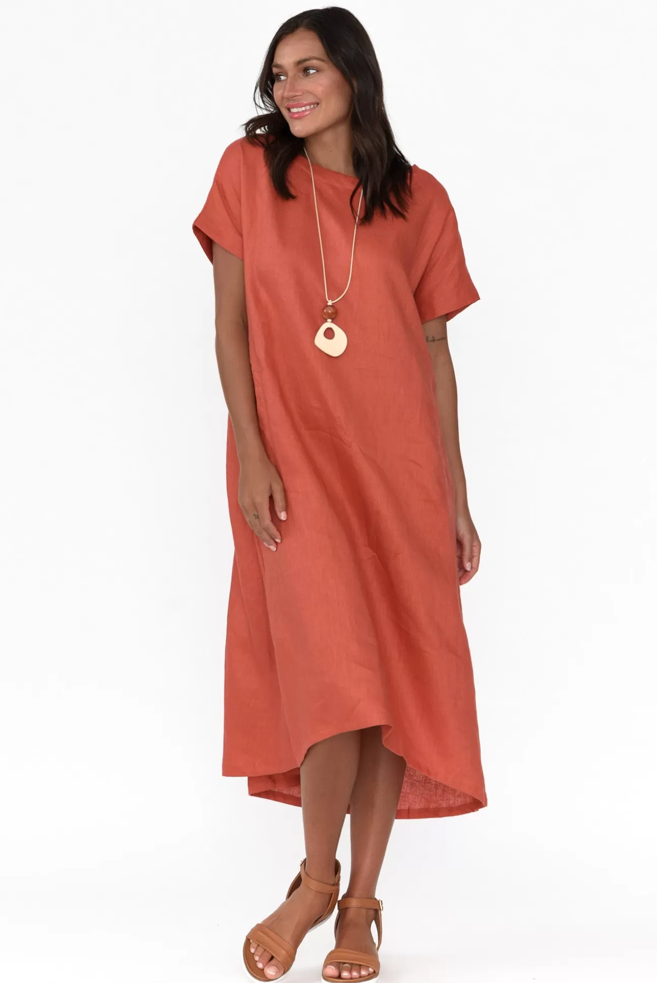 Tirelli Zeffie Rust Linen Pocket Dress Best