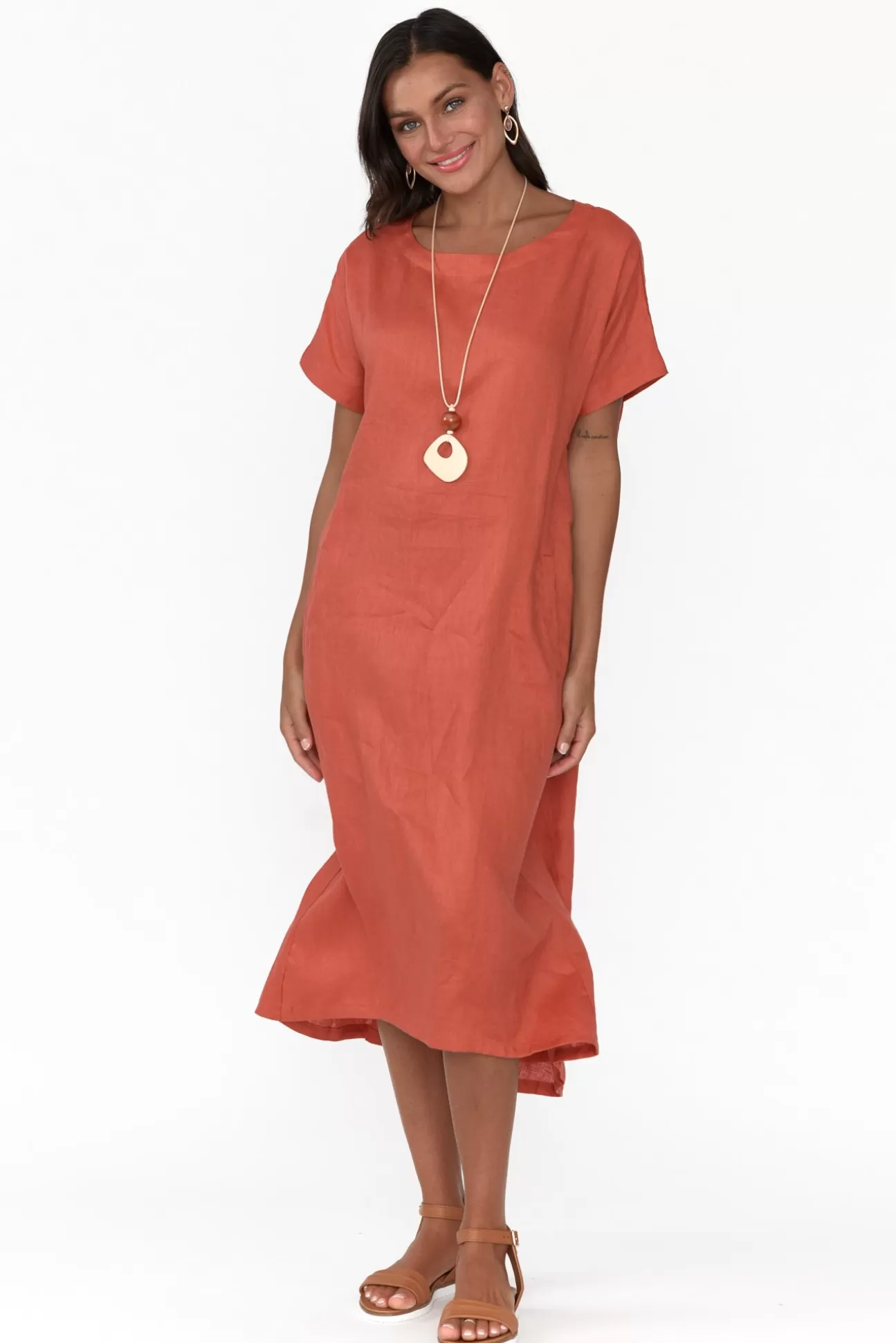 Tirelli Zeffie Rust Linen Pocket Dress Best