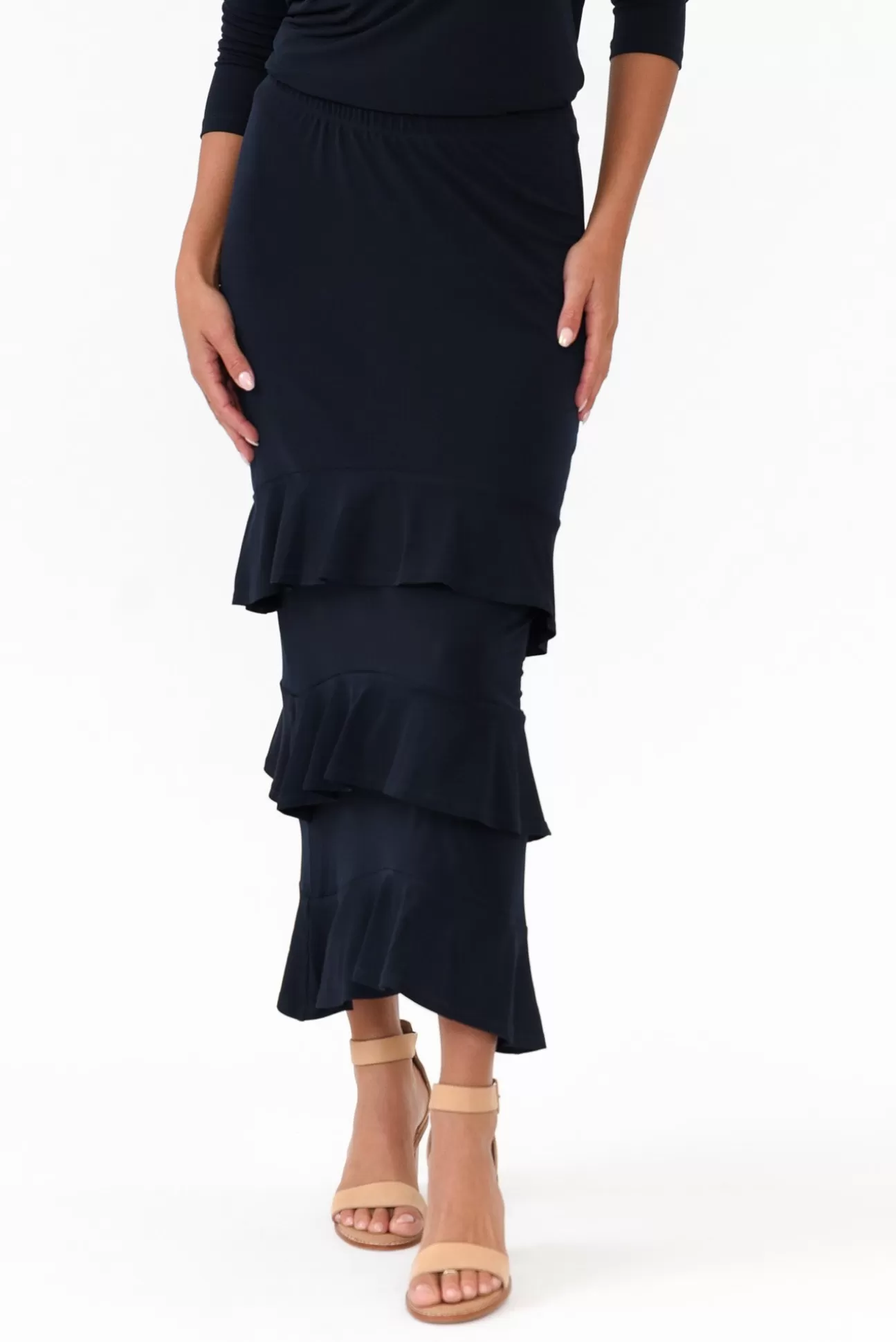 Illium Zella Navy Tiered Frill Skirt Shop