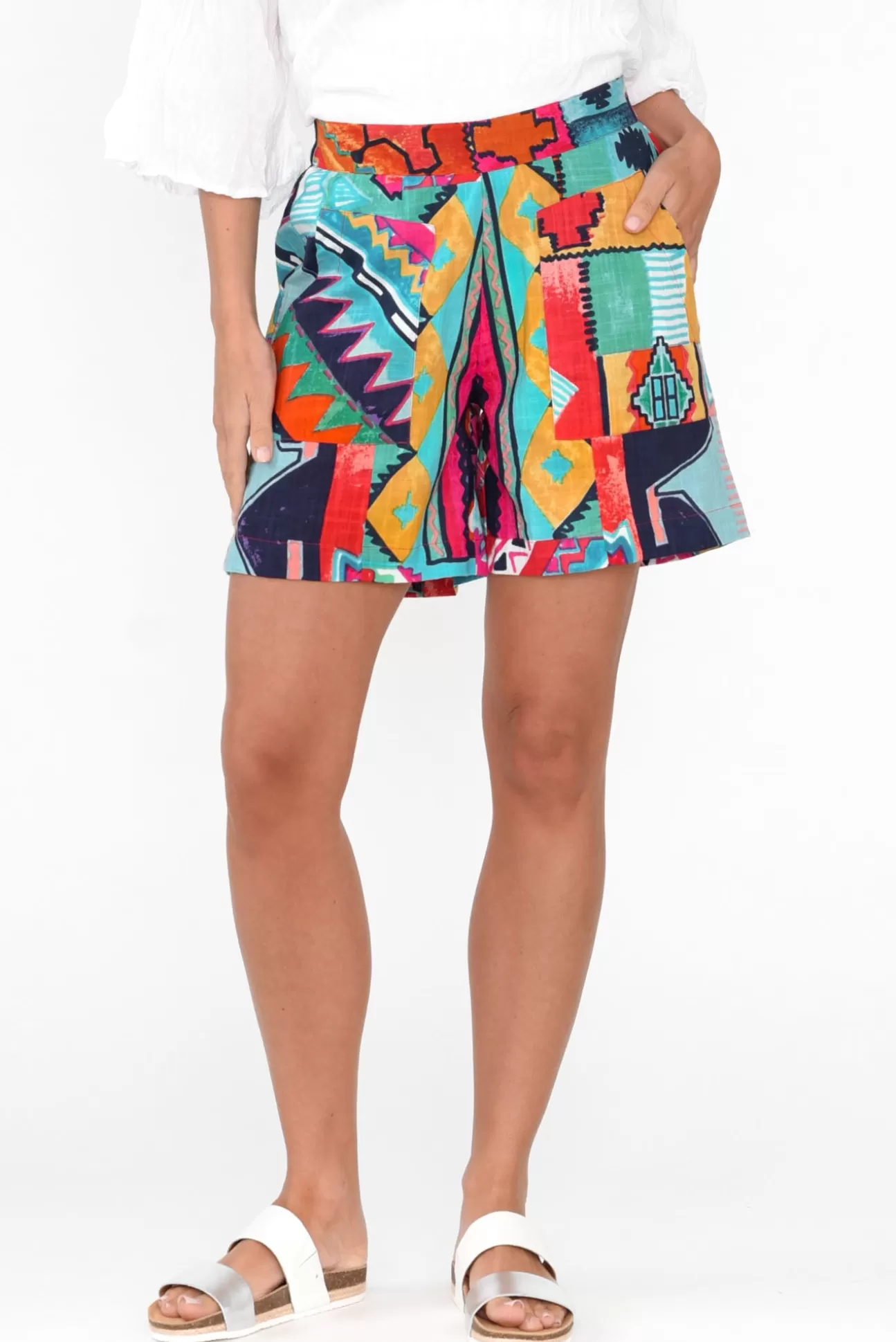 Orientique Zio Blue Abstract Organic Cotton Shorts Flash Sale