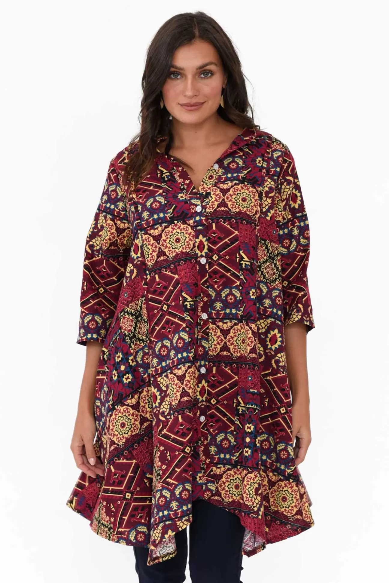 Hourglass Zora Pink Diamond Cotton Linen Tunic Best Sale