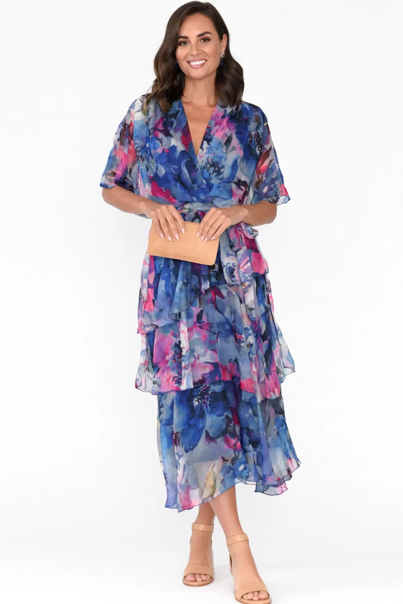 L'amore Zula Blue Blossom Layer Dress New