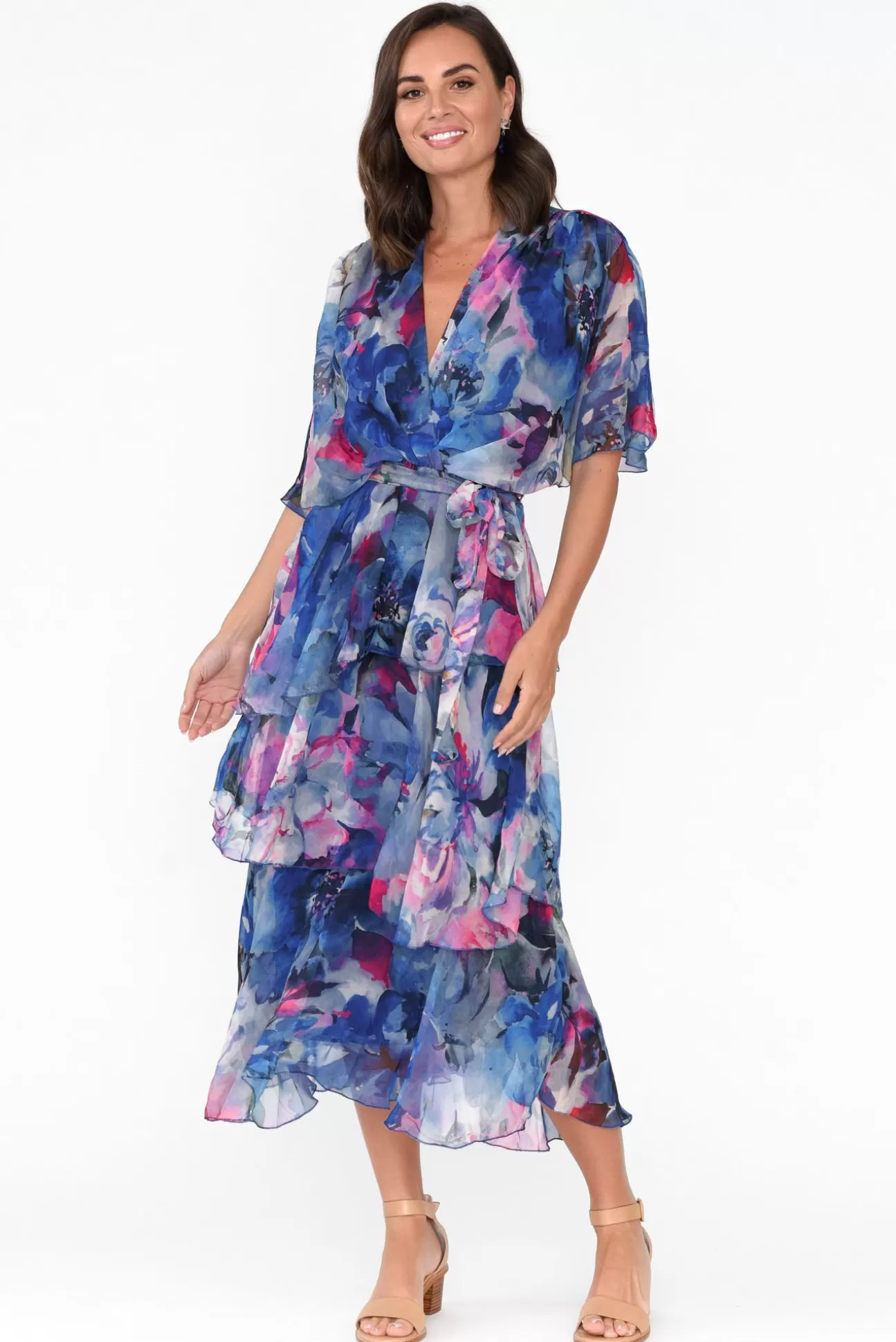 L'amore Zula Blue Blossom Layer Dress New