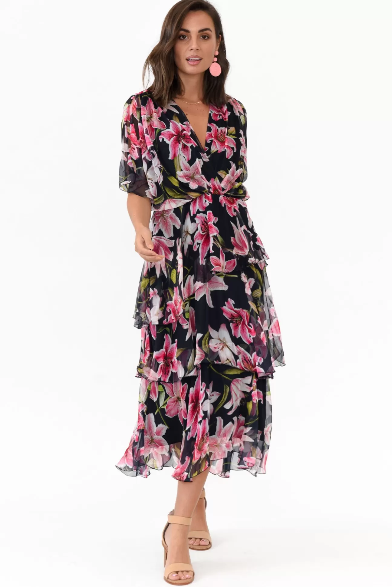 L'amore Zula Navy Floral Layer Dress New