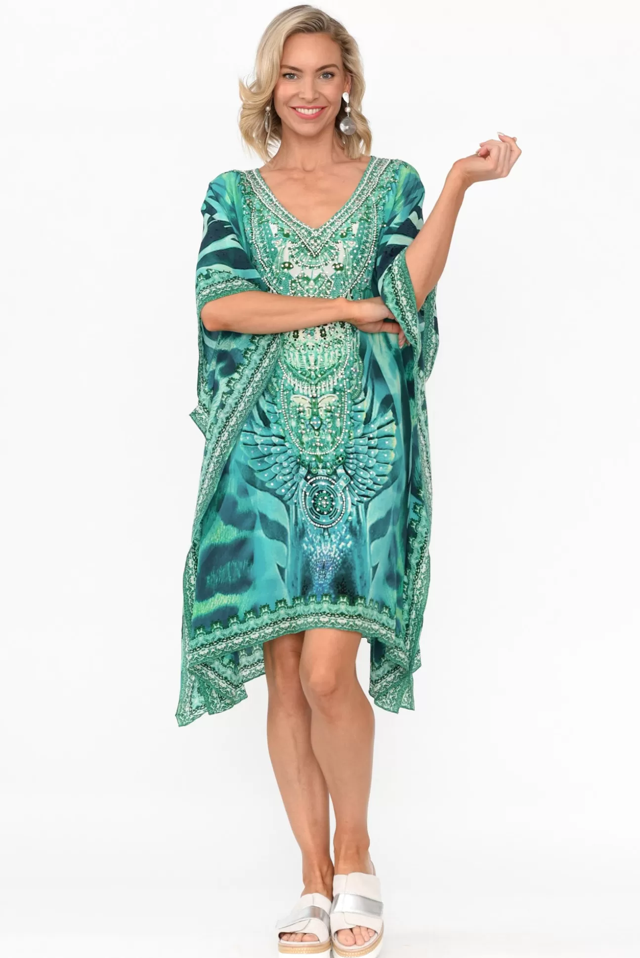 Fashion Spectrum Zulu Aqua Silk Kaftan Cheap