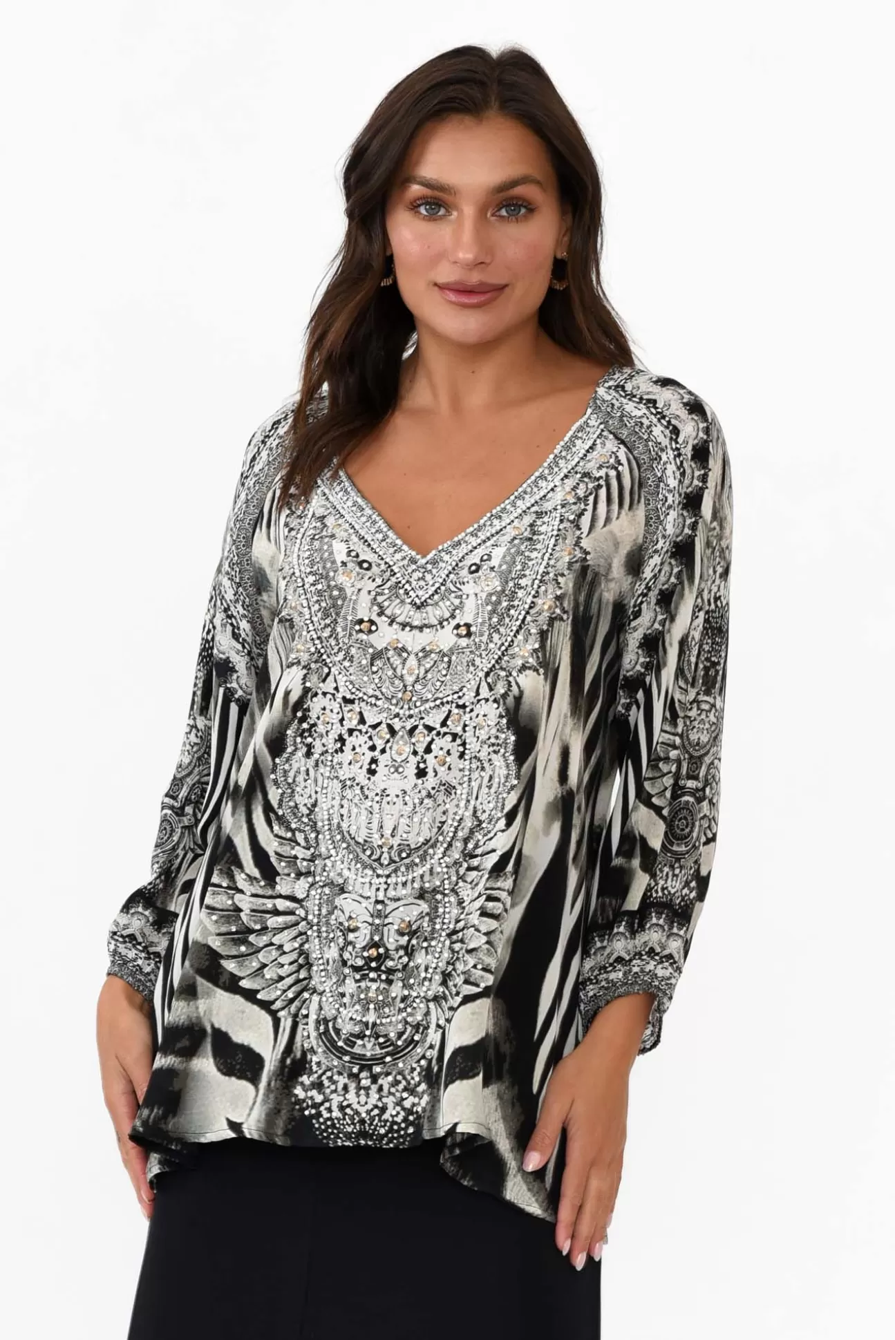 Fashion Spectrum Zulu Black Silk Gypsy Top Discount