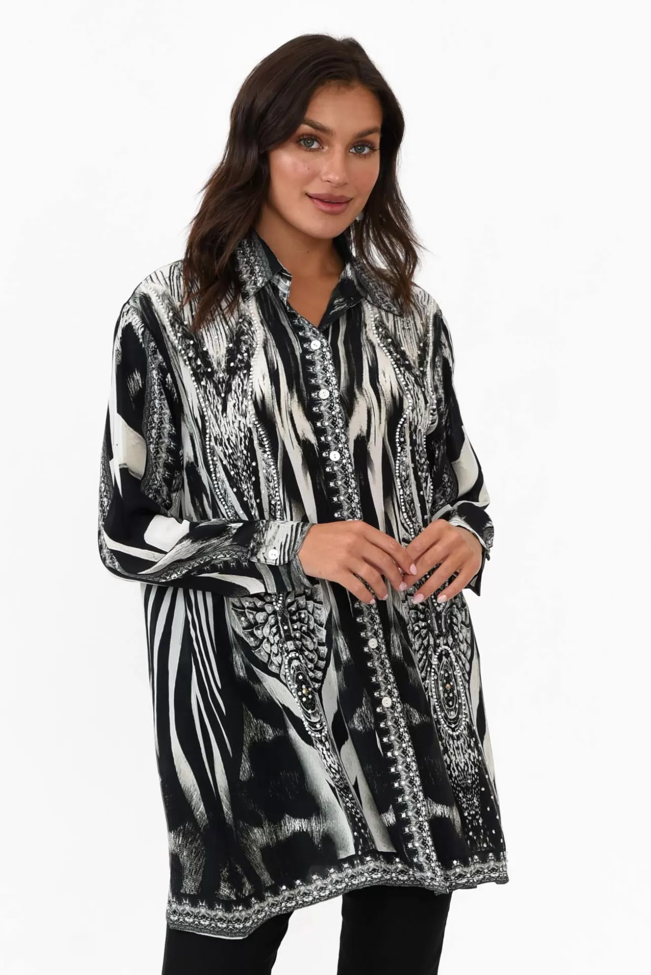 Fashion Spectrum Zulu Black Silk Resort Shirt Cheap