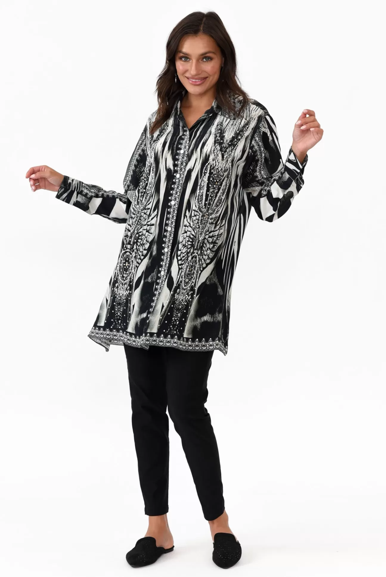 Fashion Spectrum Zulu Black Silk Resort Shirt Cheap